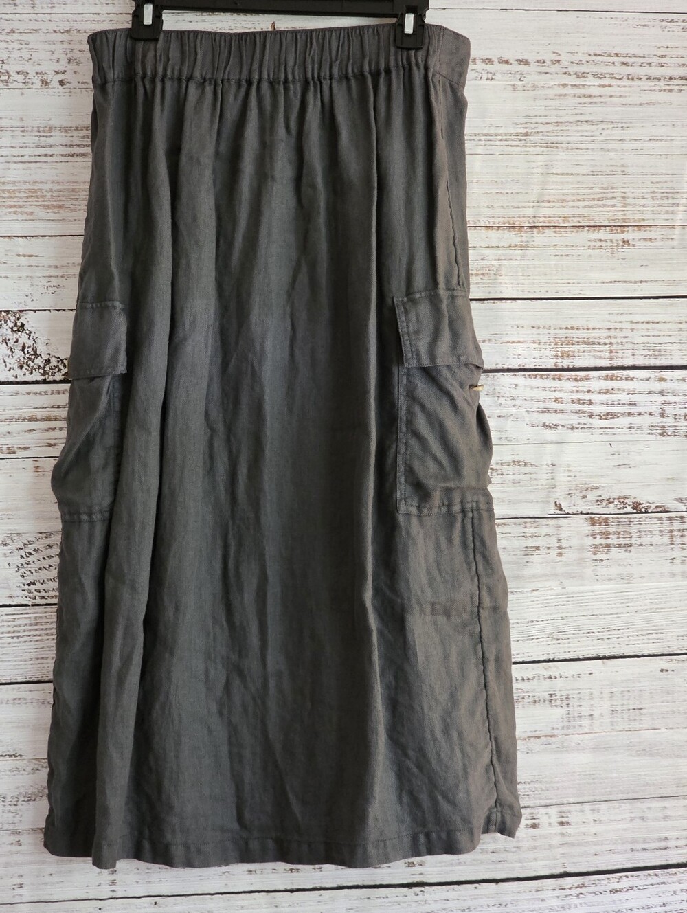 C&C California 100% Linen Charcoal Button-Front Maxi Skirt Size Large Or 10 - Picture 4 of 5